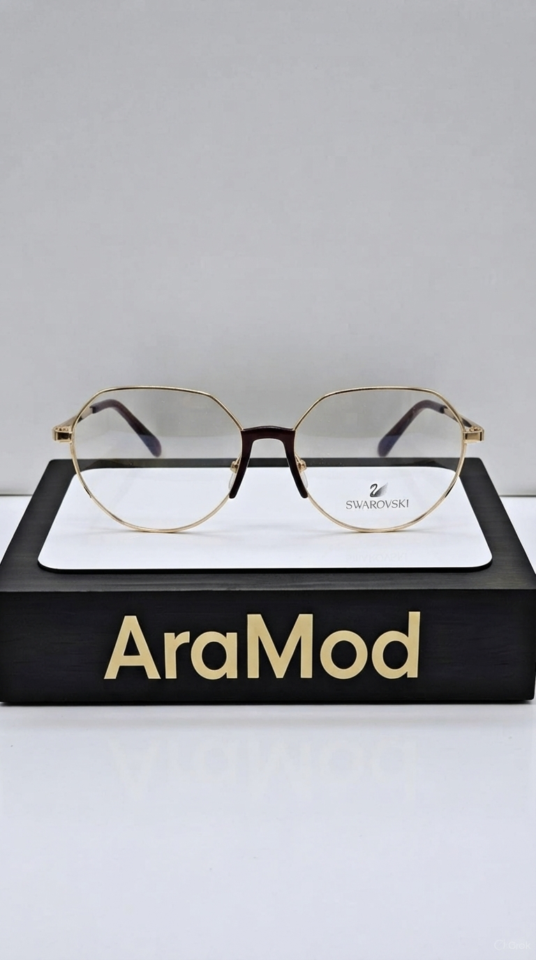 عینک سواروفسکی طلایی قهوه‌ای زرشکی مدل AM38049 سایز ۵۰-۱۶-۱۴۰