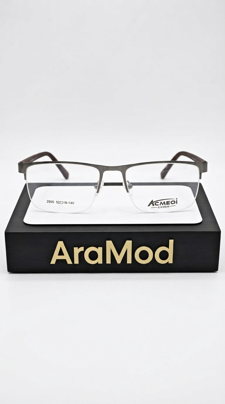 عینک آکمیوی نیمه فریم سربی تیره مدل AM38048 سایز ۵۳-۱۸-۱۴۰