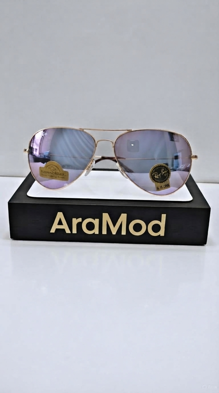 عینک آفتابی RayBan خلبانی طلایی مدل AM28095 سایز ۵۲-۱۴-۱۳۸ درجه تیرگی ۳N