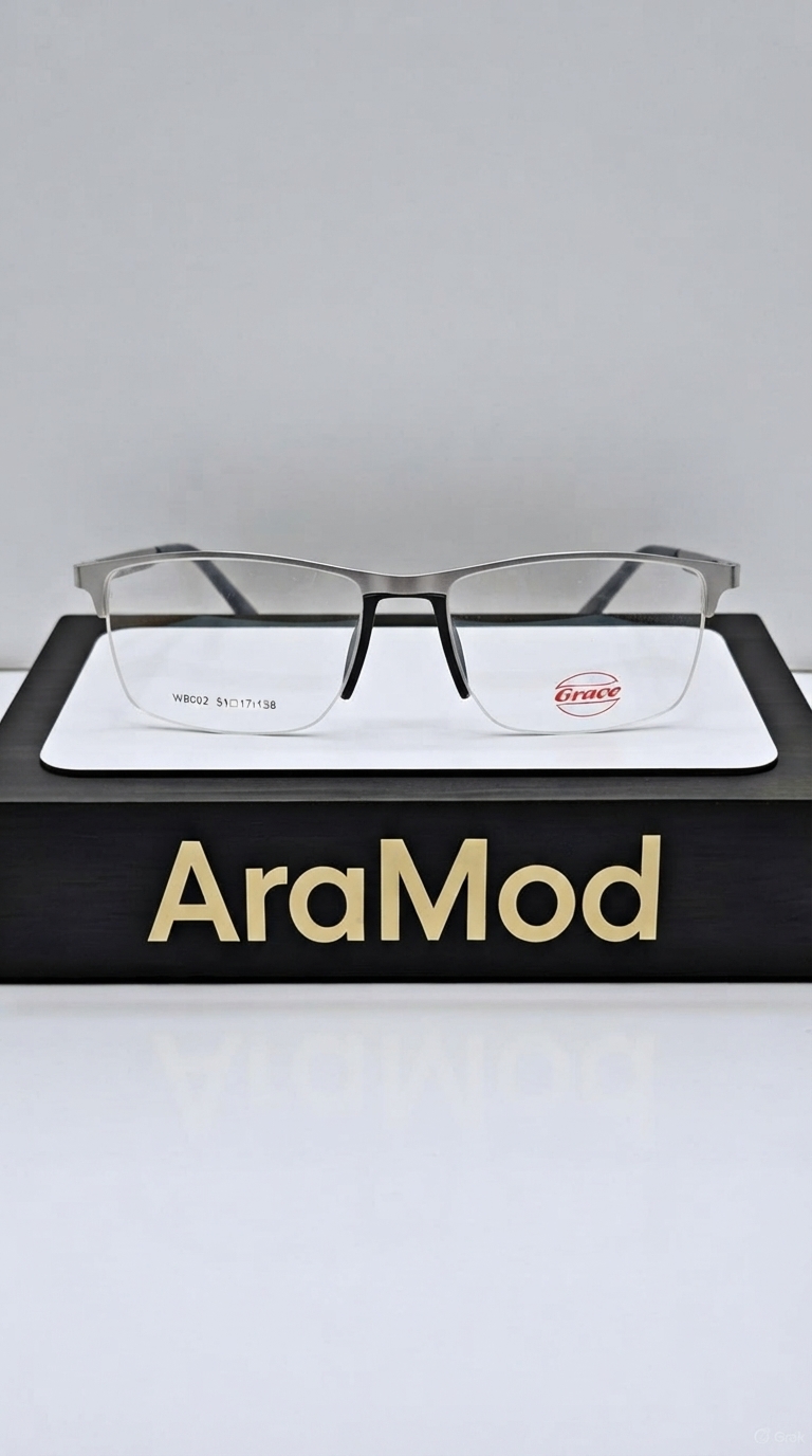 عینک گریس نیمه فریم نقره‌ای مدل AM38044 سایز ۵۰-۱۸-۱۳۸