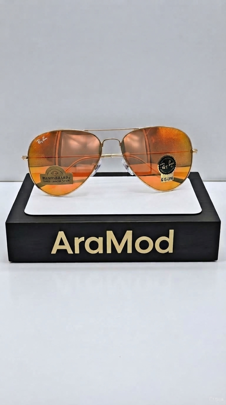 عینک آفتابی RayBan خلبانی طلایی مدل AM28094 سایز ۵۲-۱۴-۱۳۸ درجه تیرگی ۳N