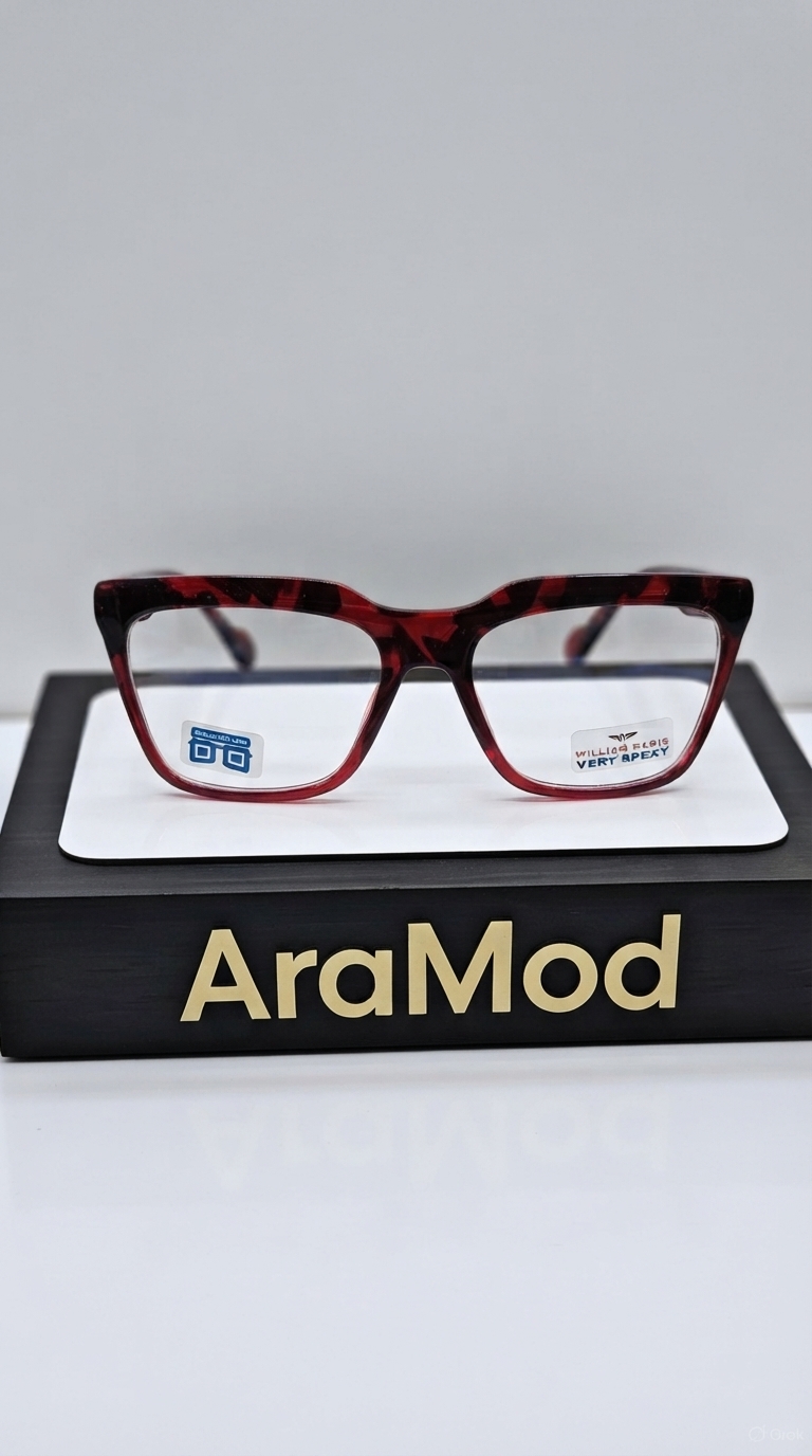 عینک WILLIAM PARIS قرمز طرح‌دار بلوکات مدل AM48101 سایز ۵۵-۱۷-۱۴۵
